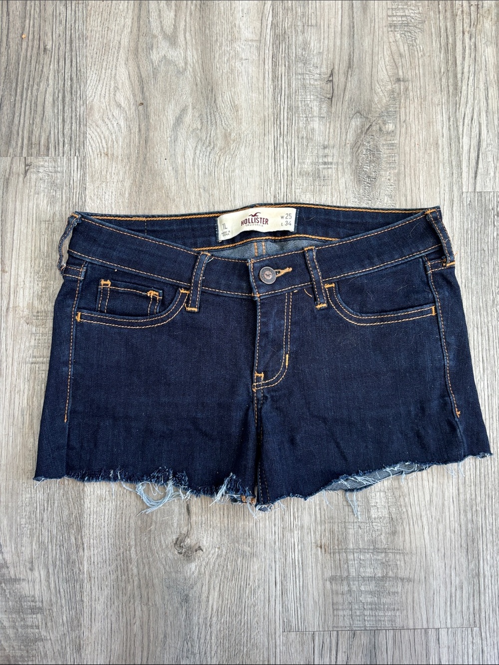 Hollister Dark Indigo Frayed Hem Denim Shorts